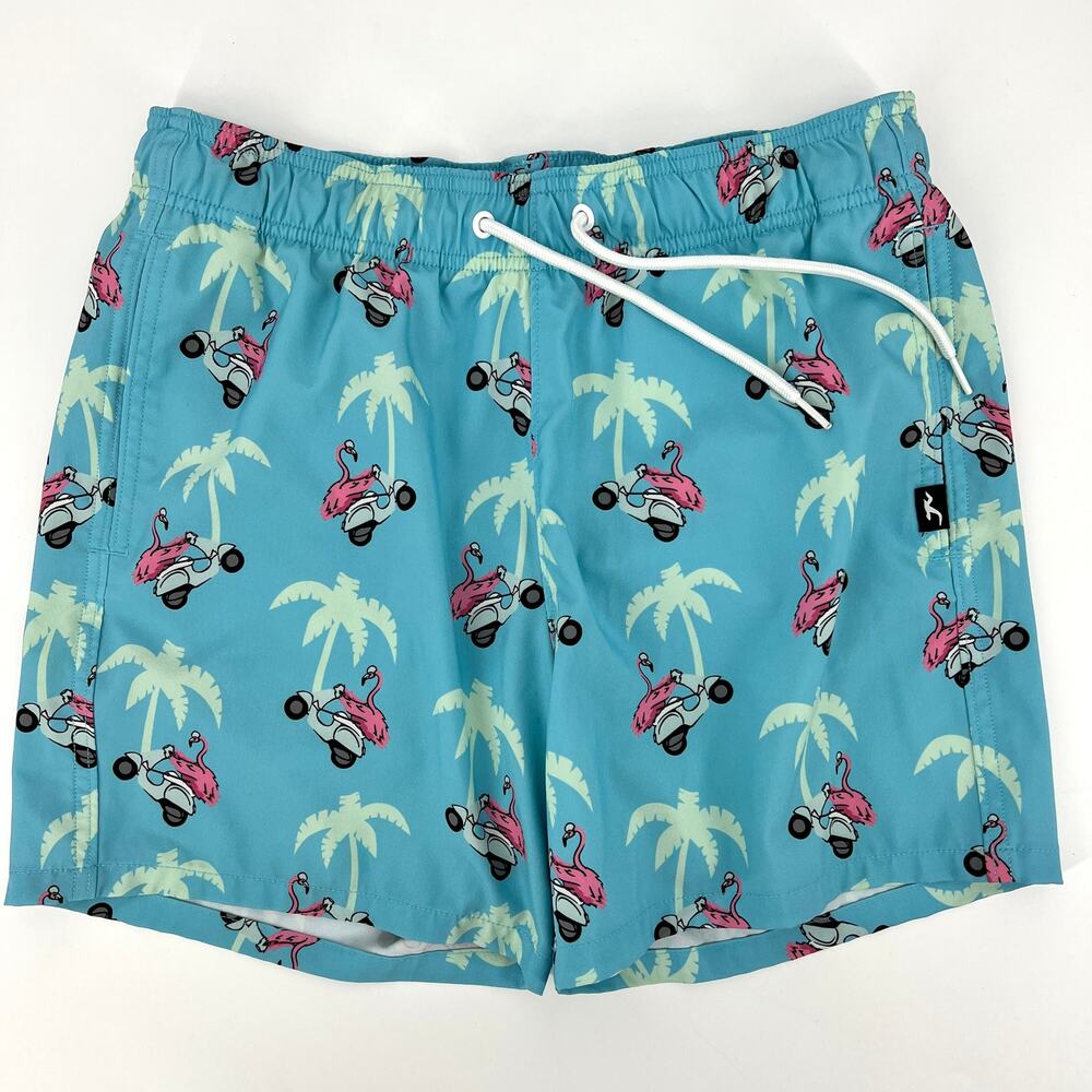 Hollister Mens Swim Trunks Shorts Flamingos and Palm Trees Size S Preowned